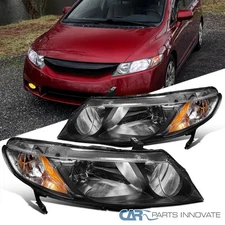 Fits 2006-2011 Honda Civic Sedan 4Dr Black Headlights Headlamps Assembly Pair