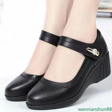 Women's Mary Jane Shoes Ankle Strap Wedge Heel Slip On Walking shoes