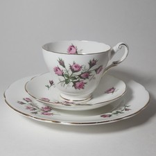 Regency Bone China Cup, Saucer and Dessert Plate Set Pink Bridal Rose Pattern