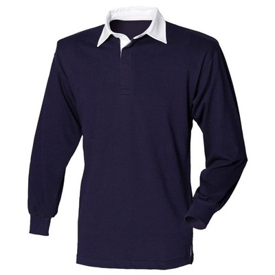 Front Row Langarm Uni Rugby Shirt - Webkragen und Baumwollgurtband