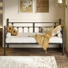 Metal Daybed Frame Twin Size with Headboard Heavy Duty Slats Platform Sofa Bed