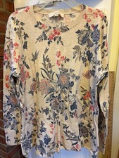 Ann Taylor LOFT Women Floral Crew Neck Pullover Cream Purple Sweater Size Large