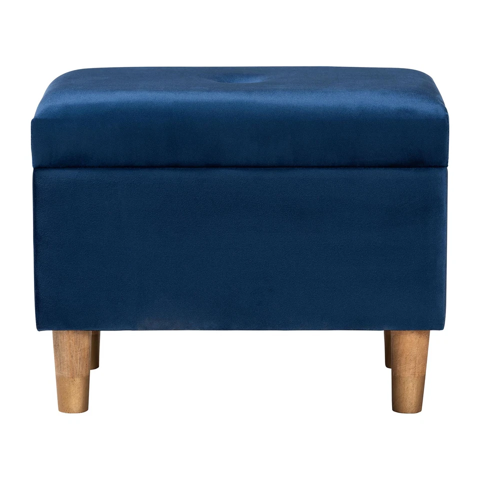 Baxton Studio Elias Modern Navy Blue Velvet Fabric Storage Ottoman - Image 3 of 4