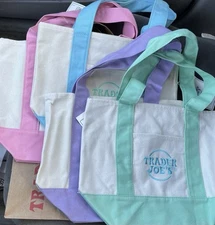 NWT Trader Joe’s Mini Pastel Canvas Tote Bag SET Of 4 COLORS Limited Ed.