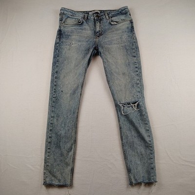 Zara Jeans Womens 8 Basic Z1975 Denim Acid Wash Distressed Raw Hem