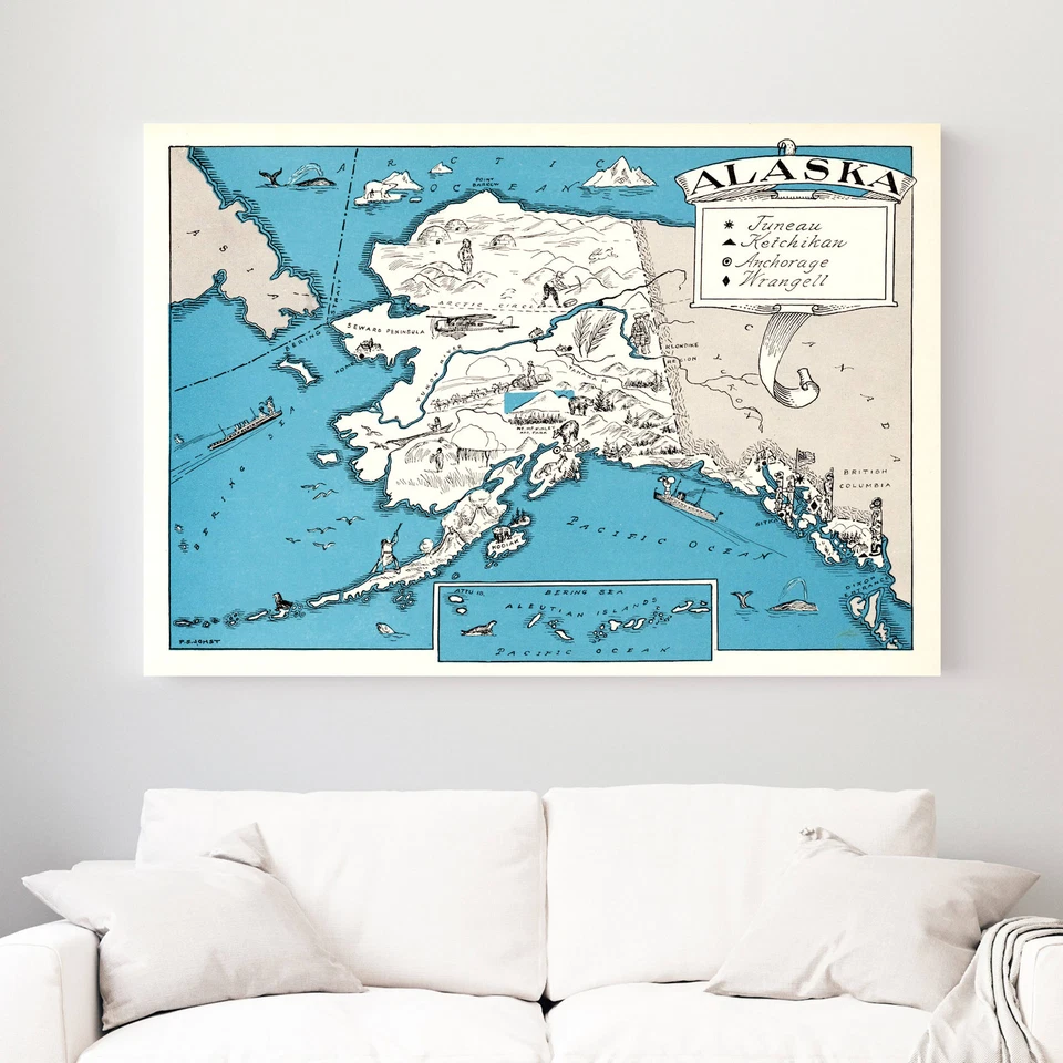 Old Map of Alaska 1931 - Vintage Alaska Art - Image 3 of 4