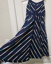 Urban Outfitters Cooperative Dress Womens 4 Navy Cotton Striped Midi Pockets