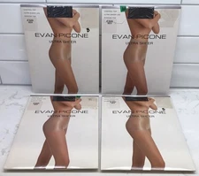 4 NIP Evan Picone Control Top Sheer Leg Shadow Toe Pantyhoses Jet Black Size B