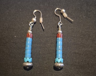 Native American - Handcrafted Turquoise Beaded Dangle/Drop Hook Earrings,