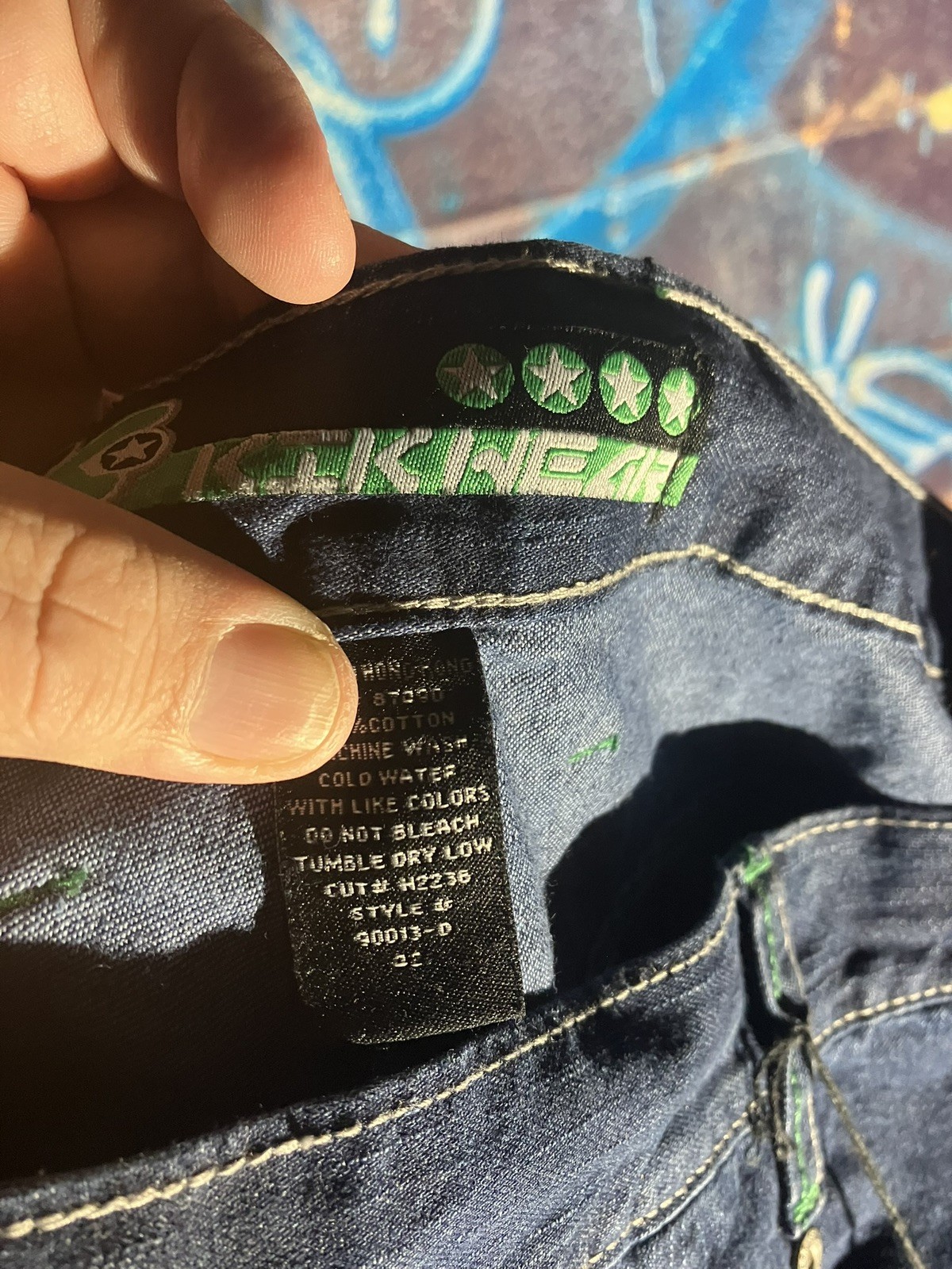 NEW Kik Wear Jeans 42” Blue/ Green Rave Phat Pants Y2K VTG (RARE) Plus Size image 5