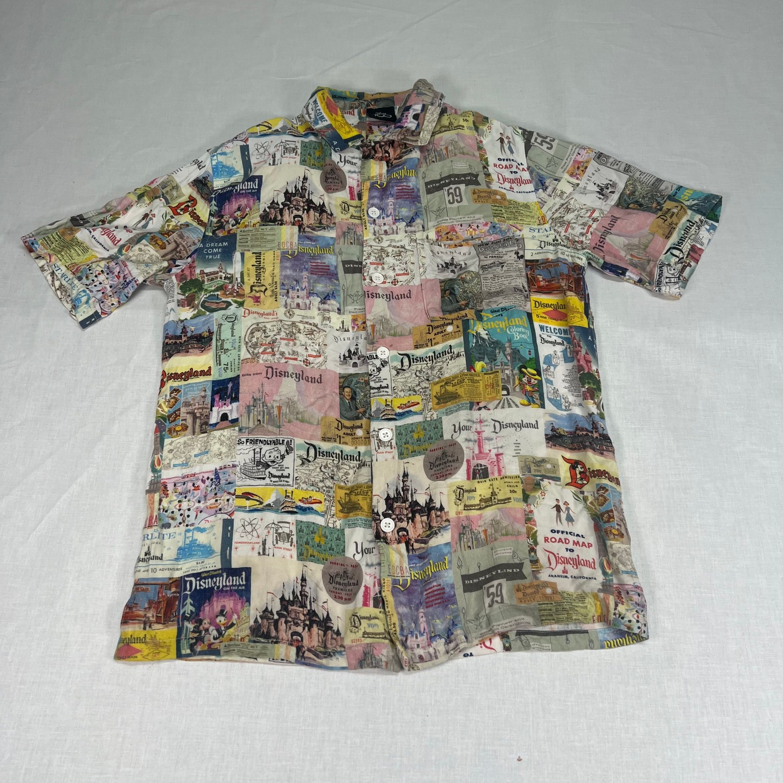Disney 100 Disneyland Collage Shirt Mens Medium Button Up Parks Ephemera Print