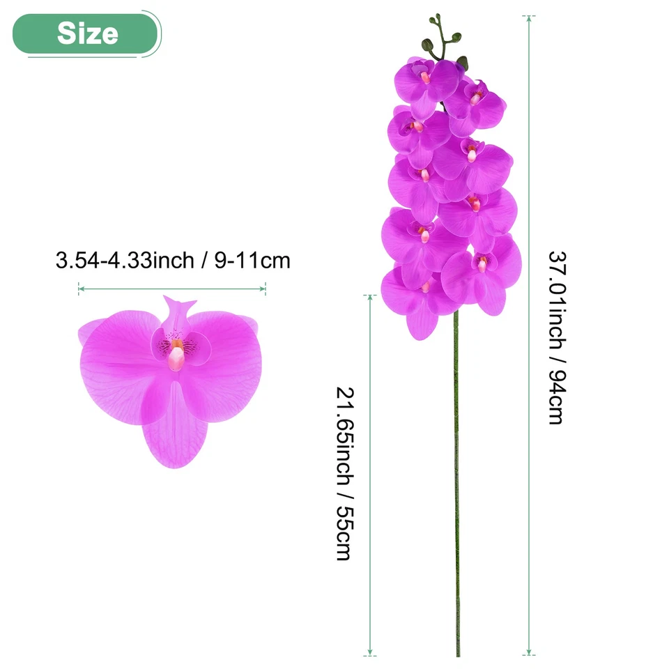 Paquete de 1 flores de orquídea artificiales 9 pétalos grandes para el hogar [púrpura oscuro] Foto 3 de 4