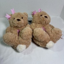 Wonder Nation Toddler Girls Plush Teddy Bear Slippers Tan 5/6-NWT CUTE 