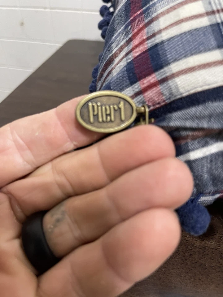 Pier 1 Imports Throw Accent Pillows Plaid Flowers Farmhouse Red White Blue - Image 4 of 4