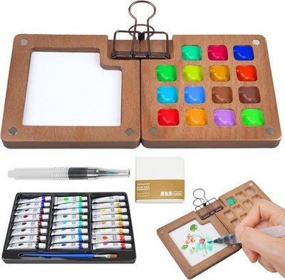 Mini Watercolor Paint Set Pocket with Brush 24 Colors Sketchbook Travel Artists