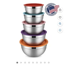 Mixing Bowls with Lids, Set of 5 Stainless Steel Nesting Bowls (0.7–4.5 QT)