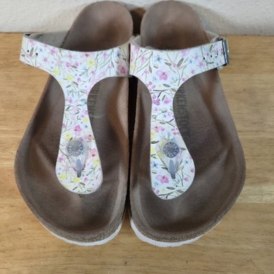 BIRKENSTOCK Gizeh BS Birko Flor VEGAN Thong Sandal US 5 WATERCOLOR FLOWER WHITE