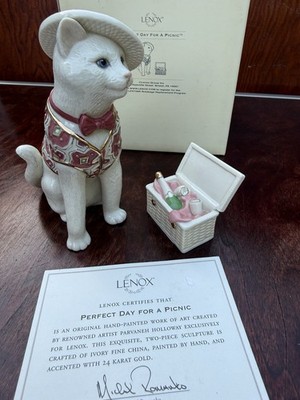NEW Lenox Perfect Day For Picnic Cat 2 Pieces by  Parvaneh Holloway COA in Box
