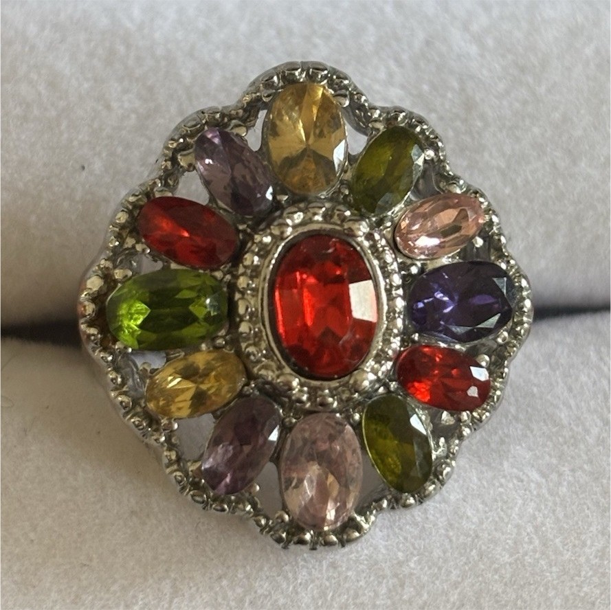 Multicolor Stone Statement Ring Silver Tone Cockt… - image 1