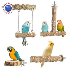 Bird Perches 4pcs Natural Wood Birds Stand Branch Chewing Stick Cage Accessories