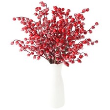 Frosted Red Berry Stems 6 Pack 17"Long Artificial Snowy Christmas Berries Picks