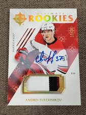 2018-19 UD Ultimate Rookies Andrei Svechnikov Ssp /49 RPA 3clr Hard Signed #90