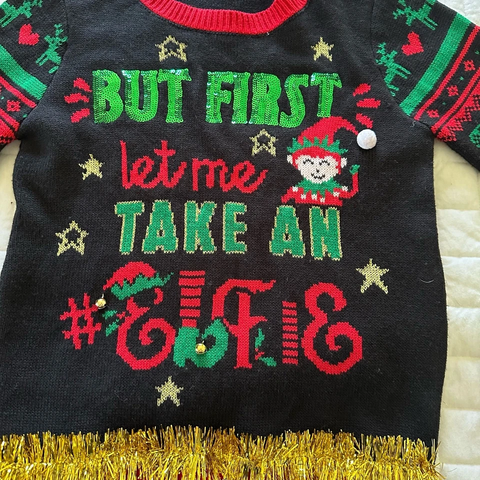 NO LIMITS Suéter Mujer Mediano Feo Navidad Guirnalda Campanas Lentejuelas Vacaciones Foto 3 de 4