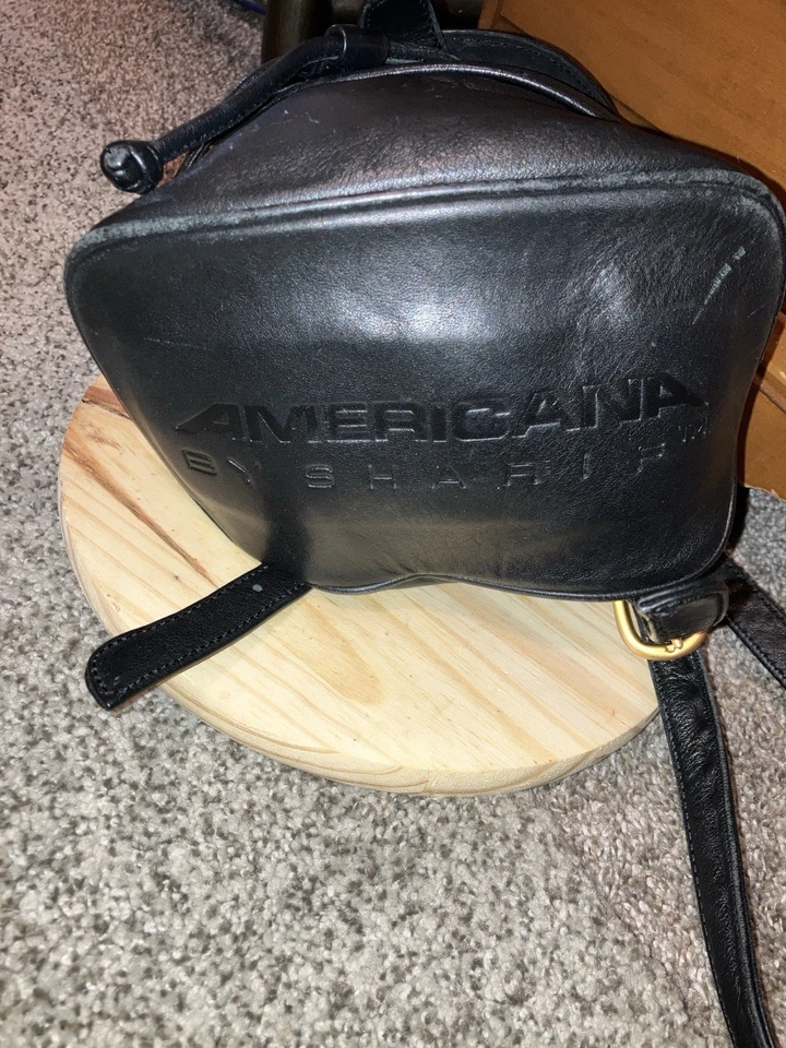 Mochila Saddle Americana By Sharif Vintage Negra 100% Cuero Genuino Foto 4 de 4