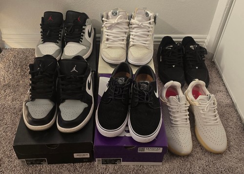 6 Pairs Mens Skate Shoes - Nike Jordan, Dunk High, Janoski, Nyjah, Fallen- US 12