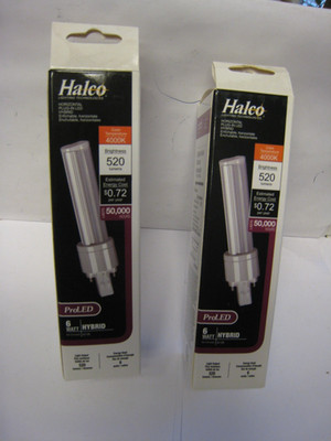 Lot Of (2) HALCO PL6H-840-HYB-LED - GX23 - 4000 K - 520 Lumens Light Bulb
