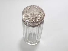 Antique Unger Brothers Silver and Crystal Vanity Jar Powder Dispenser