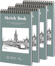 4 Pack Small Sketch Books, 5.5 x 8.5 Inch Mini Sketchbook, 68lb/100gsm Spiral Bo