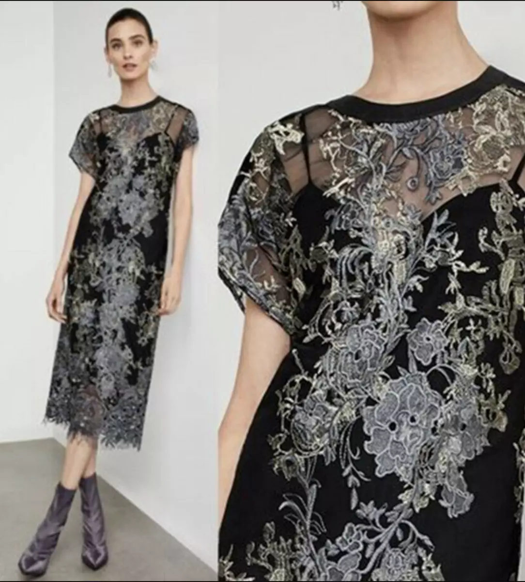 Bcbg metallic lace midi dress sales