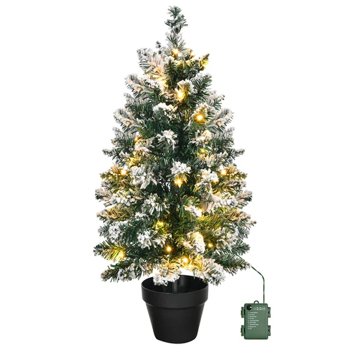 2 FT Snow Flocked Pre-lit Artificial Mini Christmas Tree with 30 Warm Lights - Picture 2 of 9