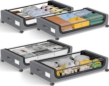 GoMaihe XXL Under Bed Storage | 4-Pack Rolling Bins with Clear Lids for Clothes