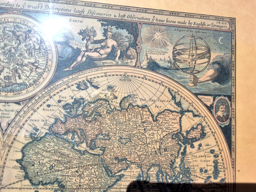 LARGE VINTAGE FRAMED REPRODUCTION JOHN SPEED'S 1626 MAP OF THE WORLD - Picture 6 of 14