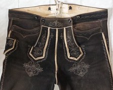 Alte Kniebund Hirschleder Hose Gr&ouml;&szlig;e 62 bis 64 4 XL Braun Relief bestickt Patina