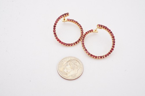 14k Yellow Gold Ruby Hoop Earrings - Picture 9 of 10