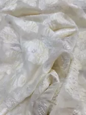 IVORY GOLD Floral Brocade On ORGANZA Fabric Sold By The Yard For Dress Decoratio