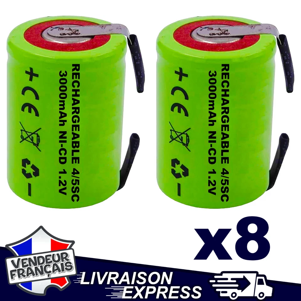 PIRABADI 8 PILE ACCU BATTERIE 4/5 SC SUBC SUB C 3000mAh 1.2V Ni-CD RECHARGEABLE (4x1786)