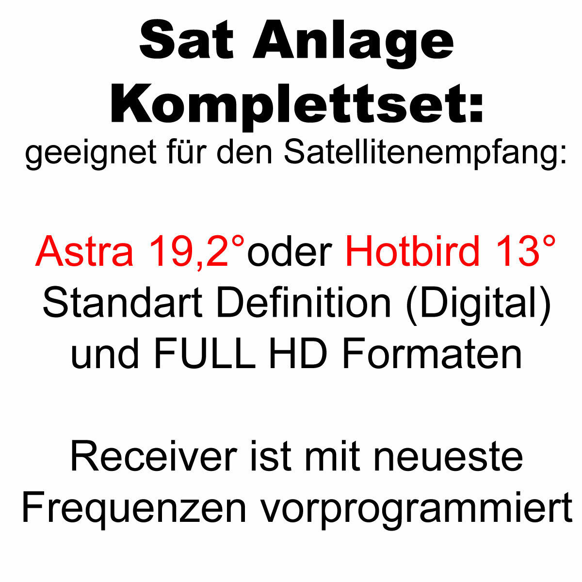 2-TV Sat Anlage 80cm Spiegel  2x HDTV Sat-Receiver USB Twin LNB 0,1dB Kabel F-St