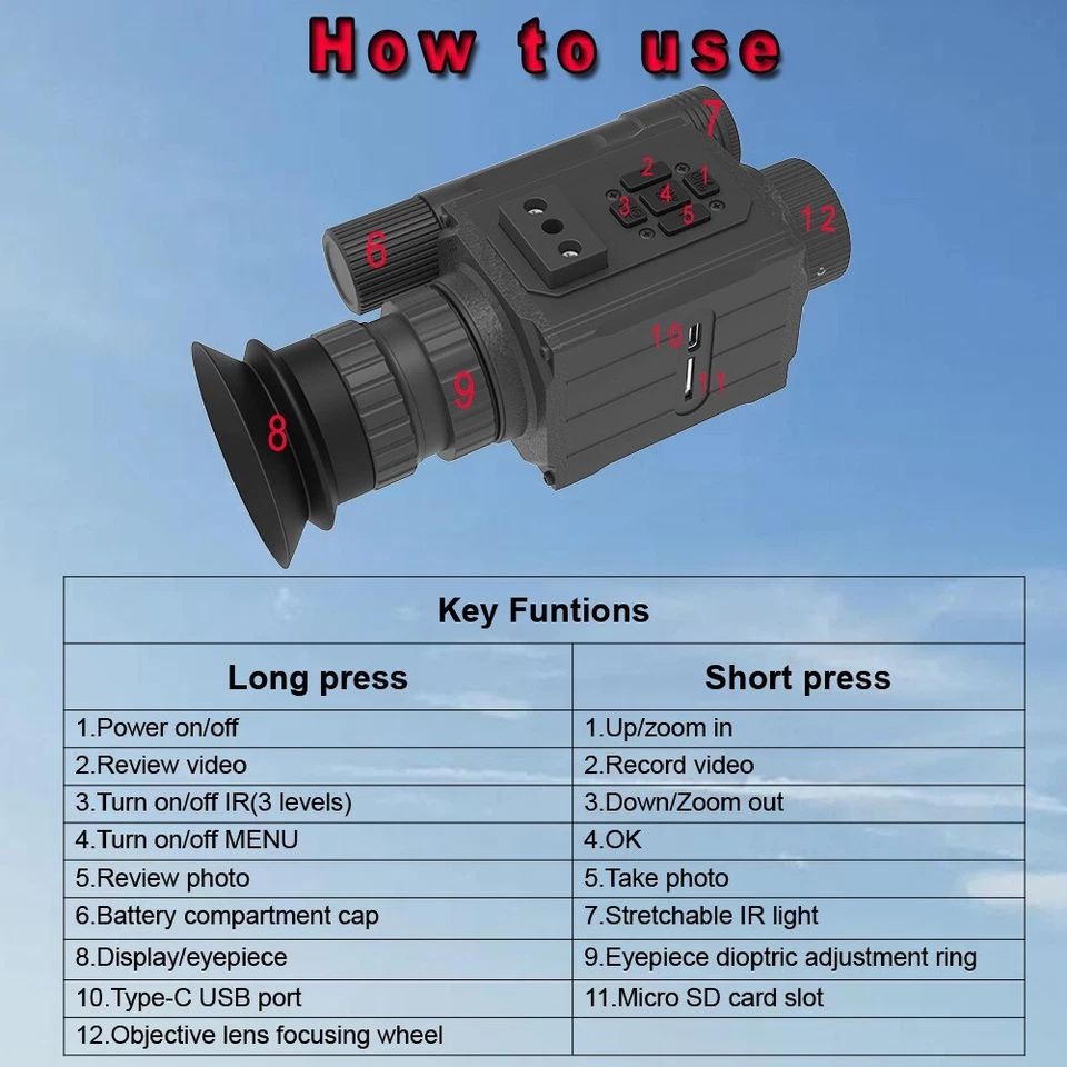 NK006 Infrared Night Vision Monocular 940nm Scope Hunting Sight Video Record - Image 2 of 4