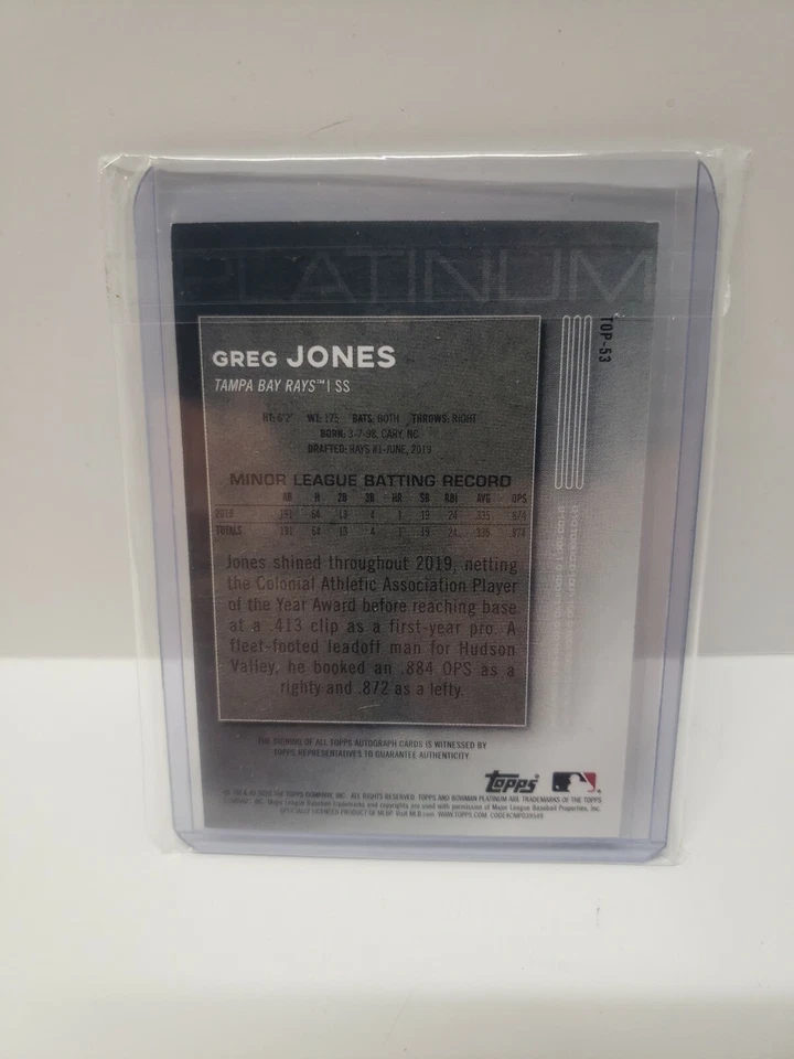 2020 Bowman Platinum Top Prospects Auto Greg Jones #TOP-53 Auto - Image 2 of 2