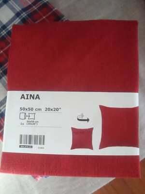 IKEA AINA RED Cushion Cover 100% LINEN 20x20'' Tie Closure Christmas Holidays NIP