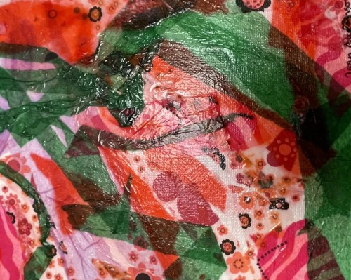 Art Collage Original By Joan Aaronson 10” X 10” Spring 22 Red Pink Green Floral - Picture 6 of 8