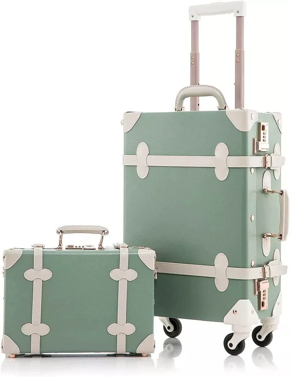 Suitcase on wheels Women hard retro rolling luggage set trolley