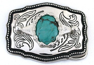 Sonoran Turquoise 30x22 Oval Cab Silver Color Belt Buckle  display picture 2