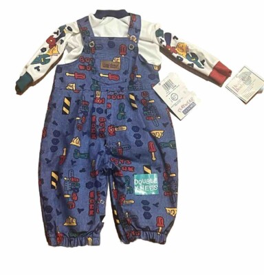 Vintage Healthex Oshkosh B'Gosh Denim Overalls Set Toddler 12 Months Rare NWT