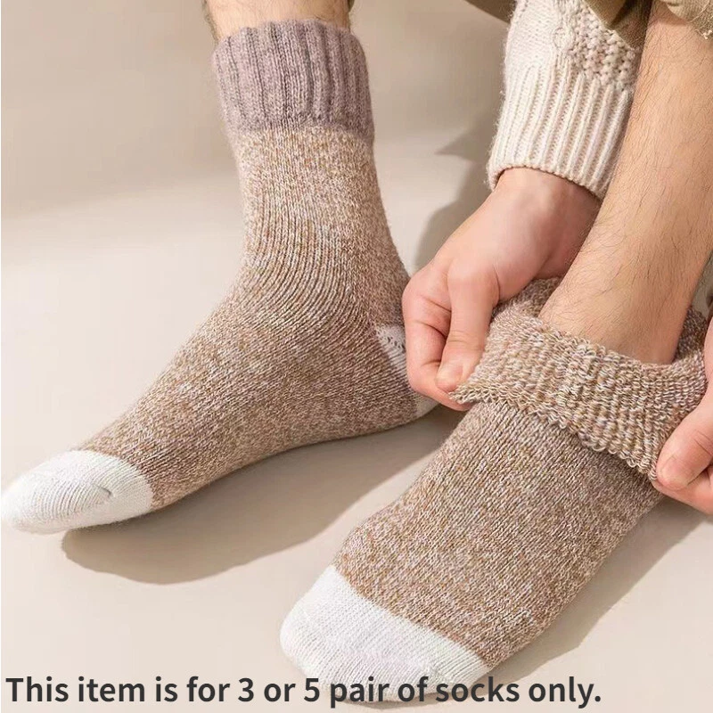 3/5 Pairs Men Thermal Warm Wool Blend Socks Boot Socks Cashmere Thick Winter - Image 3 of 4