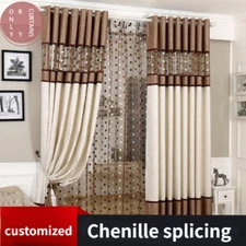 Hollow Out Window Screen Jacquard Linen Chenille Splicing Curtains Room Decor